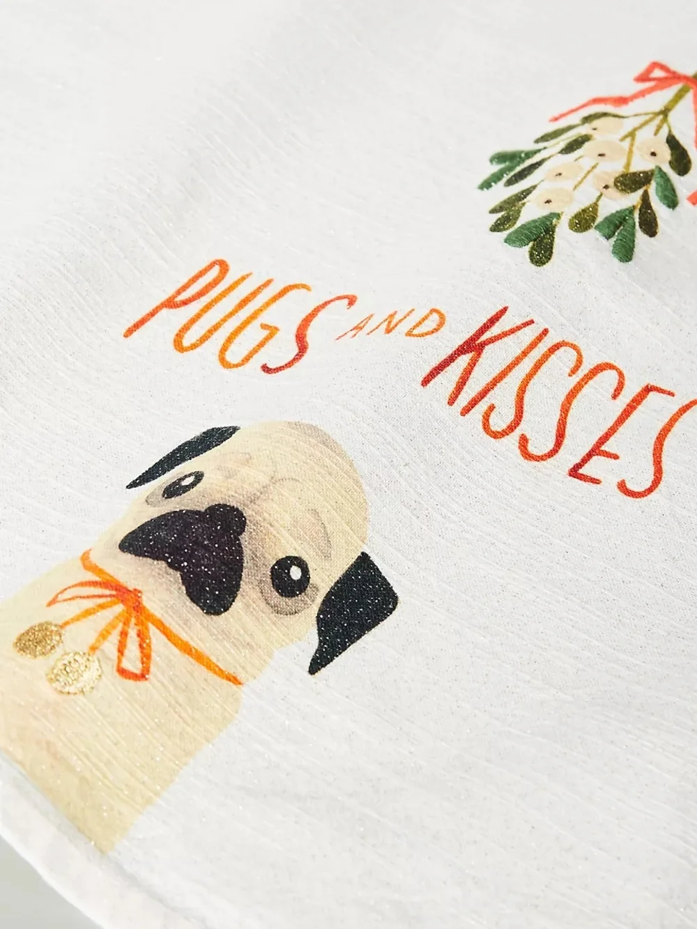 NWT Anthropologie x Quill & Fox PUGS AND KISSES Holiday Christmas Kitchen Towel